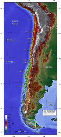 Mapa topográfico de Chile. Para ver mapas basados en SRTM con el relieve topográfico del país, véase aquí.